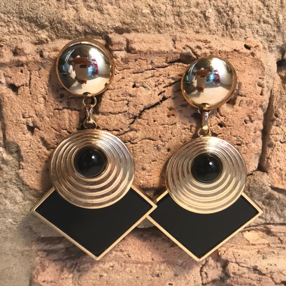 VINTAGE Black diamond earrings - Picture 1 of 2